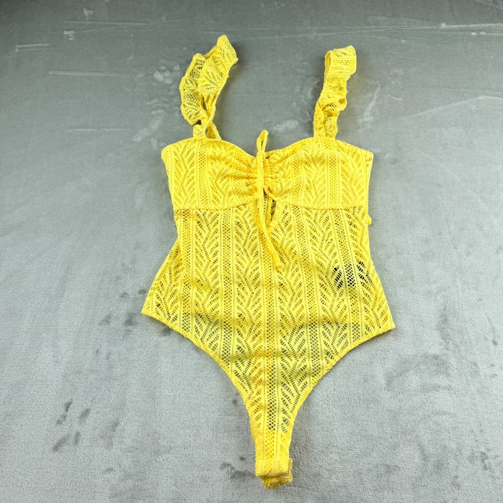 Out From Under Urban Outfitters Yellow Lace Ruffle Bodysuit Small Crochet Boho